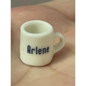 Vintage Miniature White Ceramic Coffee Mug With name Arlene Spell Out Dollhouse